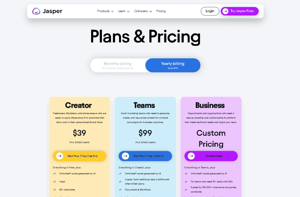 JasperAI Pricing