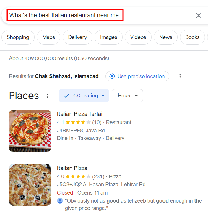 tool support in a search results of google