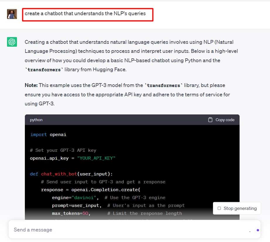 creating chatbot using ChatGPT