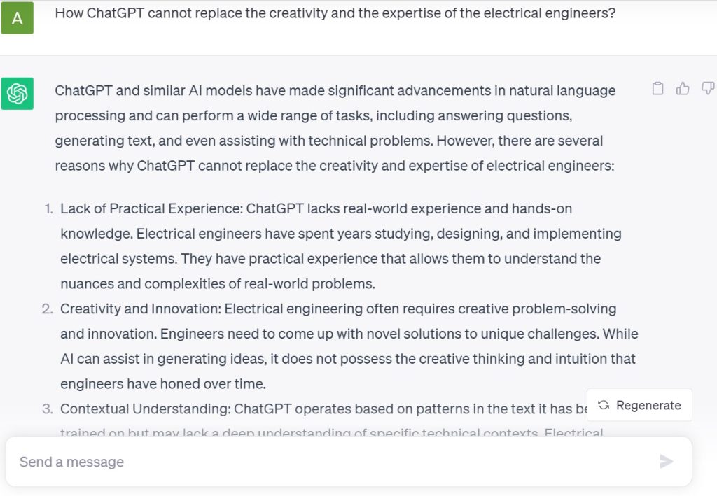 human electrical engineers vs chatgpt, creativity