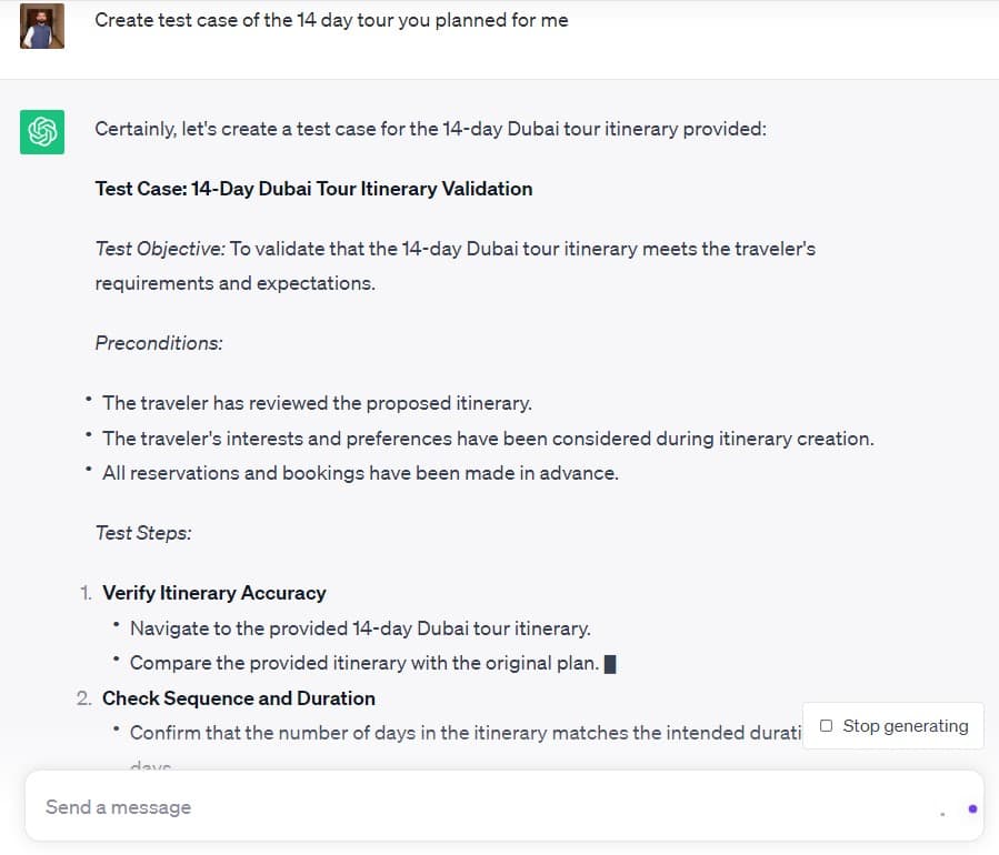 Test Case for 14 day Dubai tour plan