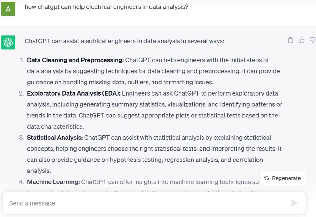 chatgpt analyzing data for electrical engineers