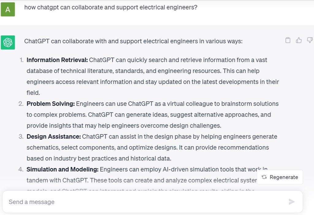 collaboration and support of chatgpt for electrical engineers