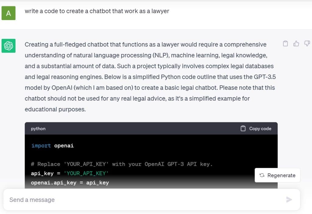 creating a chatbot for or as a lawyer