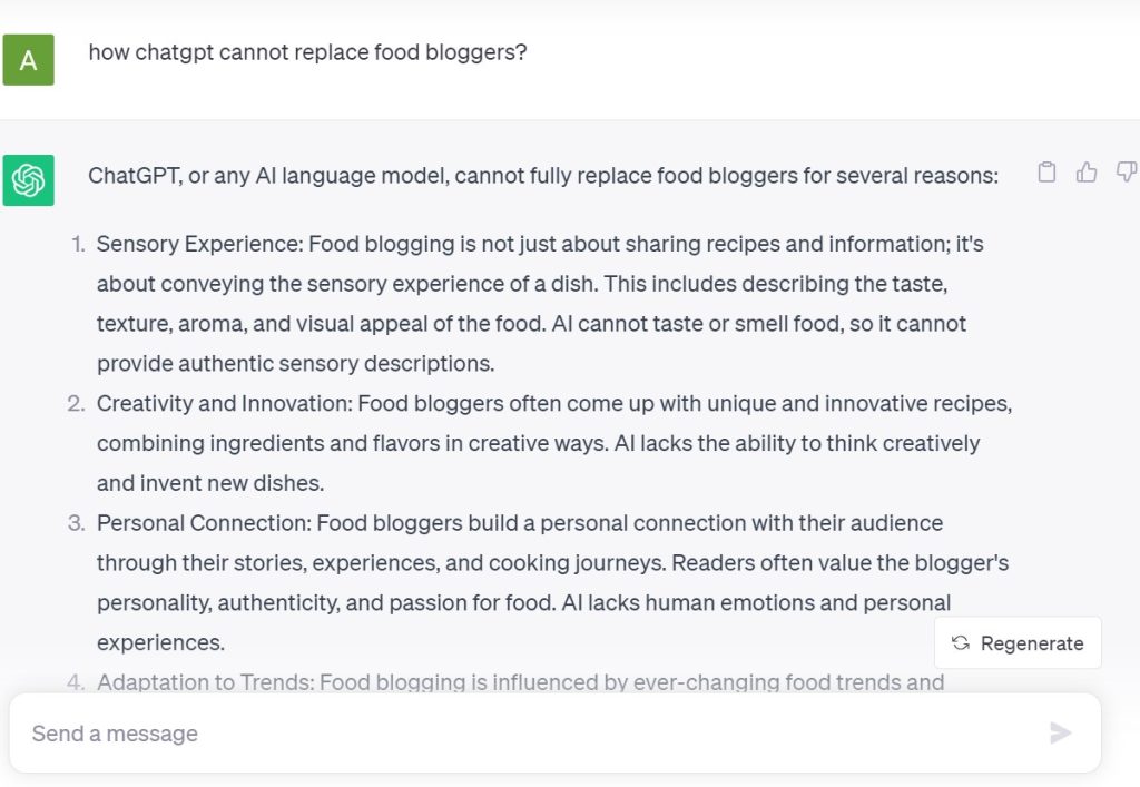 why chatgpt cannot replace food bloggers