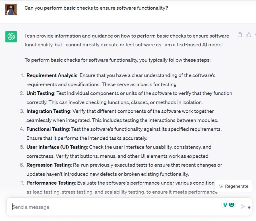 basic checks to ensure software functionality